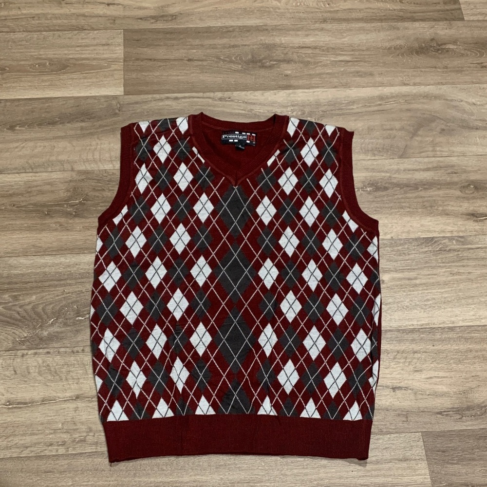 Men's V-Neck Argyle Sweater Vest - Burgundy and Black